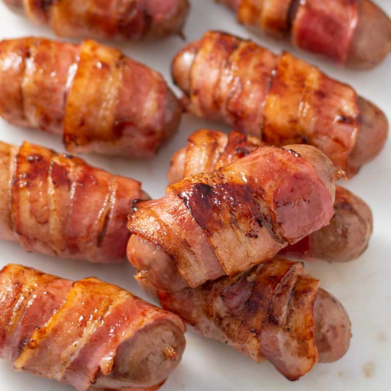 Keto Pigs in Blankets - yummy bacon wrapped sausages recipe