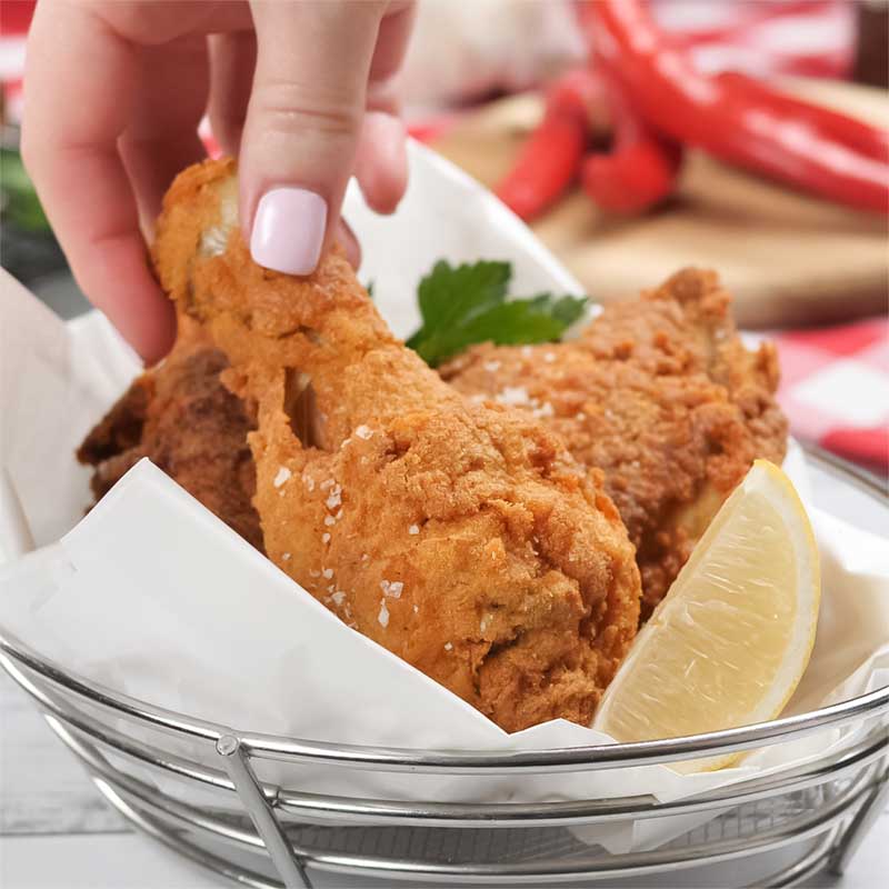 Keto Hot and Spicy Fried Chicken in a basket.